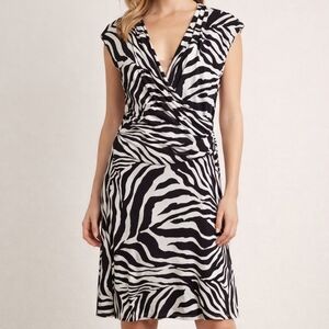 Soprano Zebra Print V-Neck Faux Wrap Midi Dress Womens Size Large